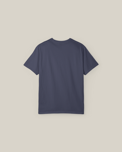 Back view of Taily Street Rebel Graphic Tee in denim, showcasing its regular fit and smooth fabric.