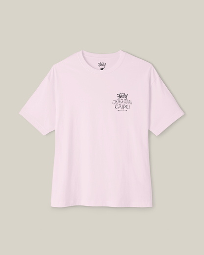 Taily Concrete Waves Taipei Streetwear Boxy T-Shirt in soft pink with logo and bold lettering.