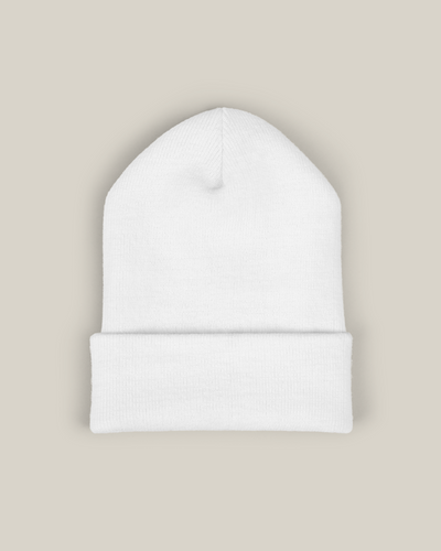 Taily embroidered beanie in classic white with a 12" cuffed silhouette for a winter essential look.