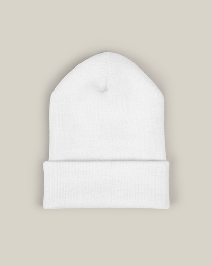 Taily embroidered beanie in classic white with a 12" cuffed silhouette for a winter essential look.