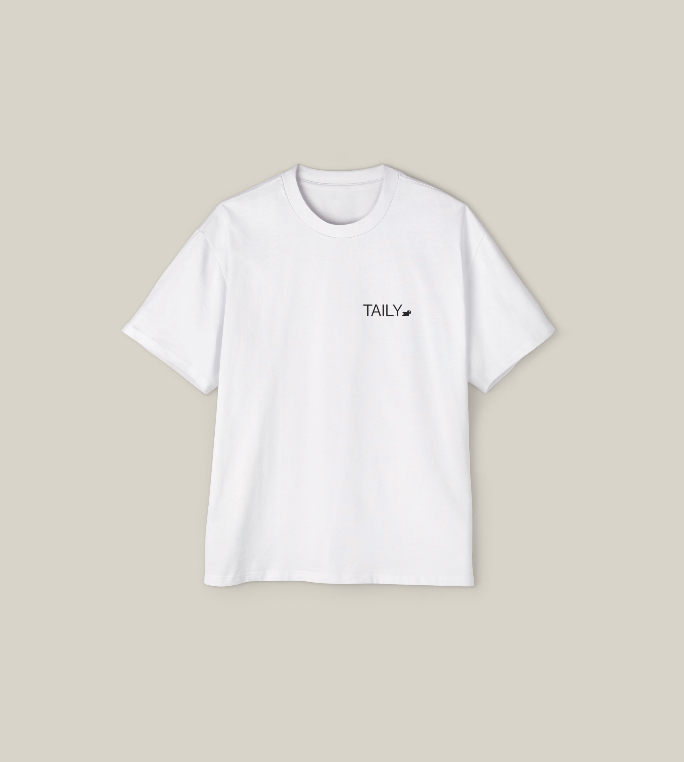 Create Impact Oversized Tee in white with TAILY graphic, embodying inner growth and transformation.