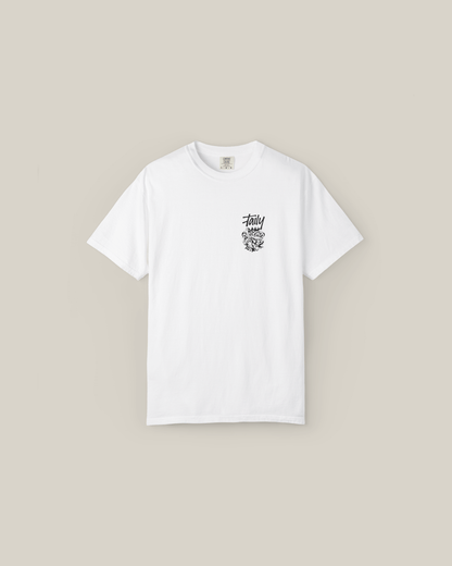 Taily Totem Power Tee in white featuring chest logo and bold artwork, perfect for streetwear style.