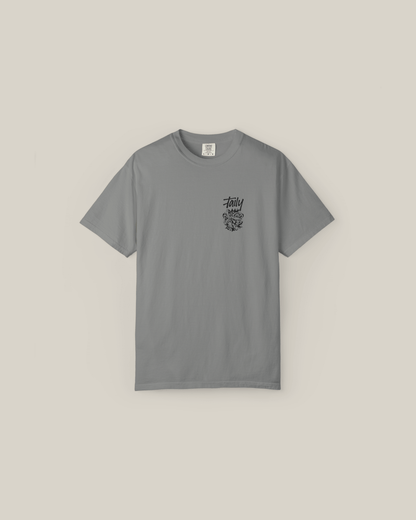 Taily Totem Power Tee in granite with chest logo and bold graphic artwork on back.