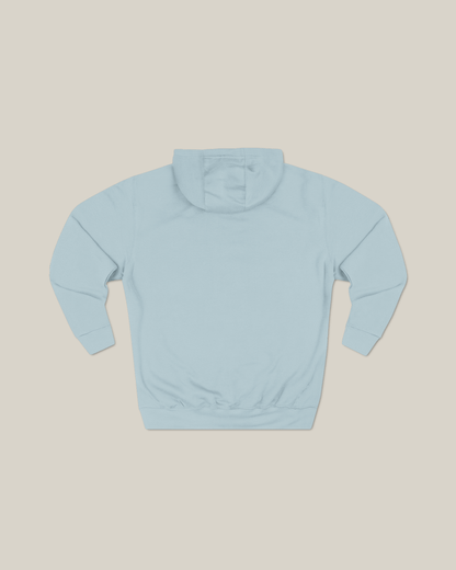 Back view of Taily World Streetwear Graphic Hoodie in Blue Mist, showcasing its soft fleece material and three-panel hood.