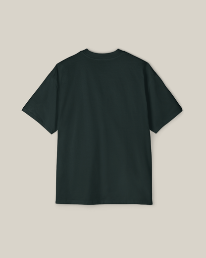 Back view of Taily “Existence” Streetwear Oversized T-Shirt in pine green.