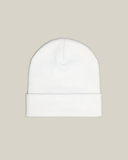 Taily Bird Knit Beanie in white, made of breathable cotton-acrylic blend for comfort and style.