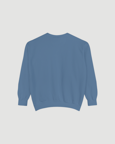 Back view of the Good Fries Only Sweatshirt in Blue Jean color, showcasing its relaxed fit and soft fabric.