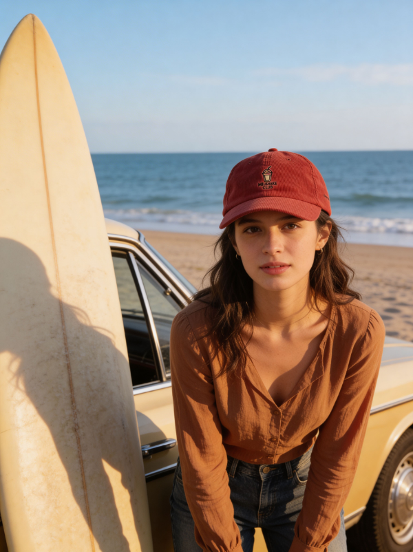 Embroidered Corduroy Cap – Milkshake Club (Burgundy)