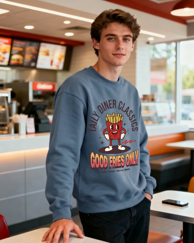 Good Fries Only Sweatshirt – Taily Diner (Blue Jean)