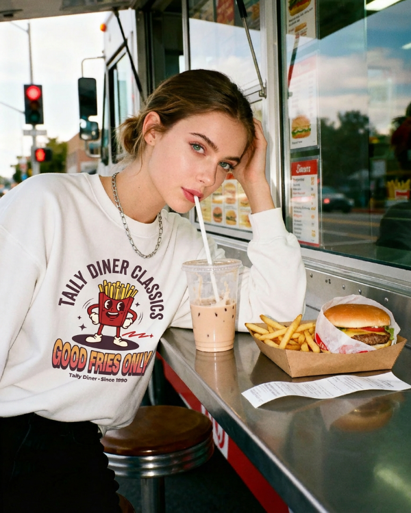 Good Fries Only Sweatshirt – Taily Diner (White)