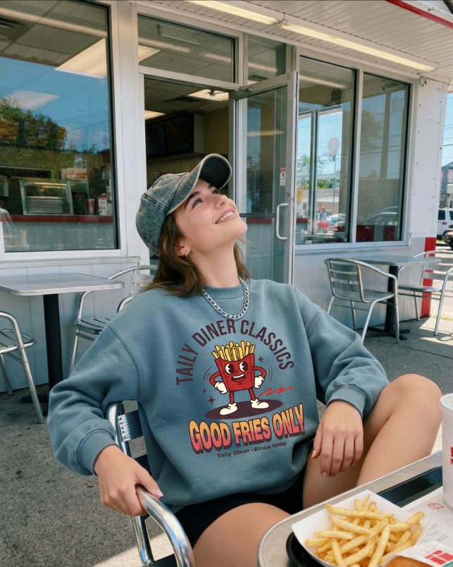 Good Fries Only Sweatshirt – Taily Diner (White) lifestyle image 8