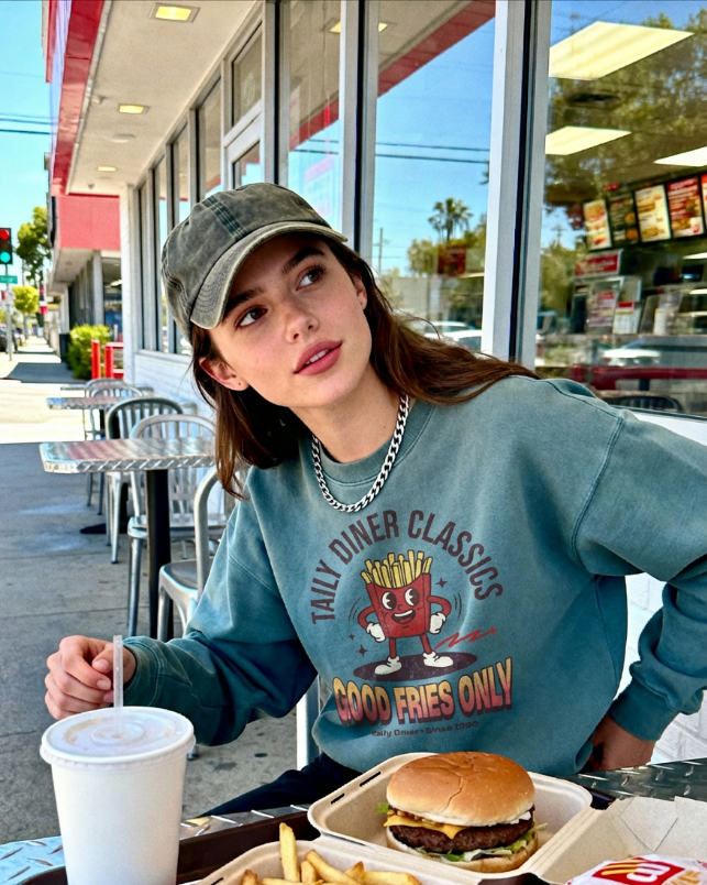 Good Fries Only Sweatshirt – Taily Diner (White) lifestyle image 7