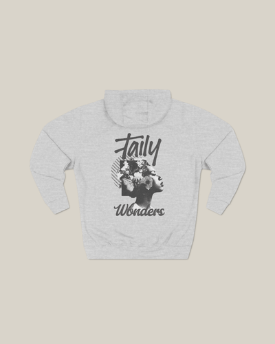 Vintage graphic hoodie in grey featuring Taily Wonders design on the back.