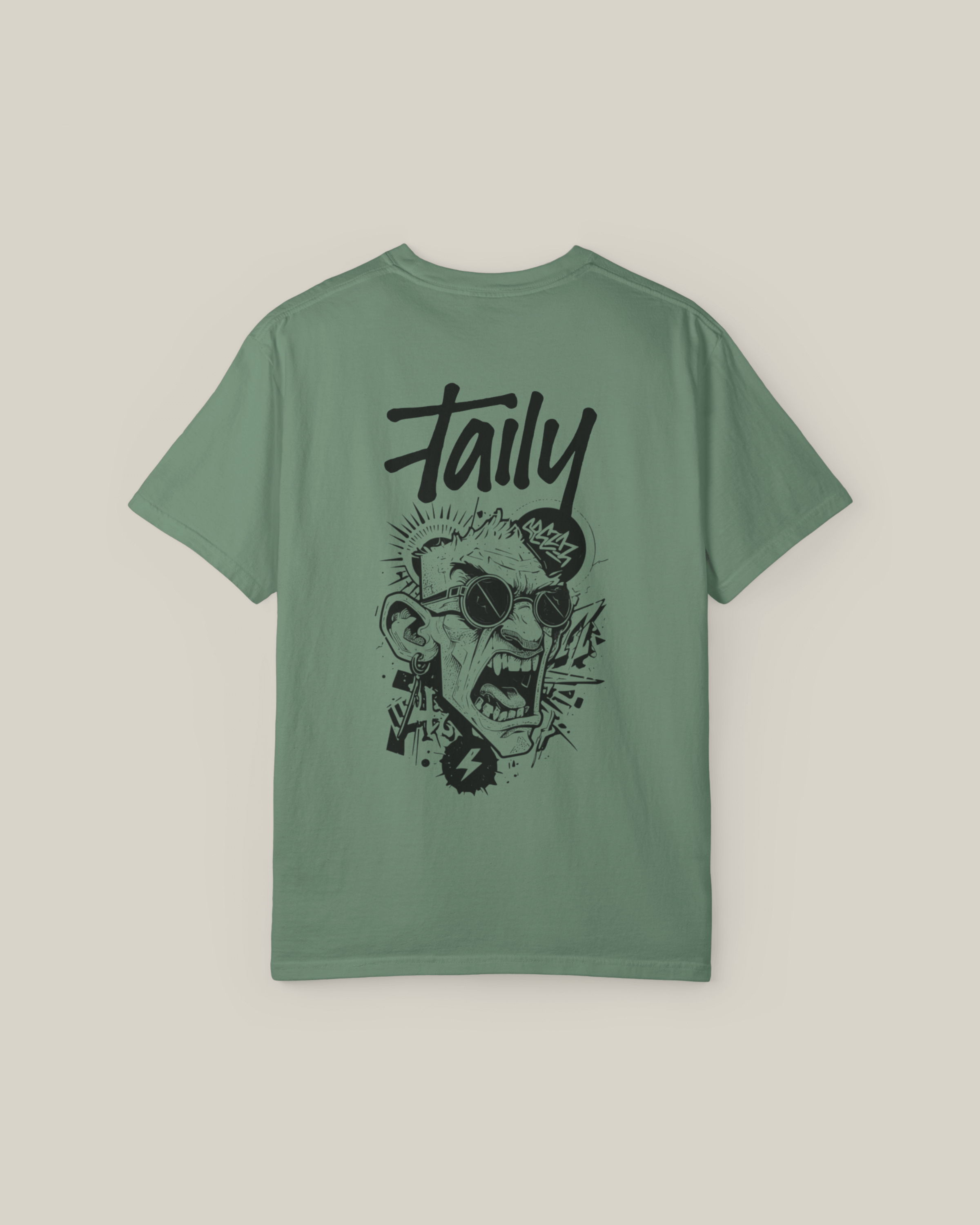 Light green Taily Rage streetwear graphic t-shirt with a bold back print and regular fit.