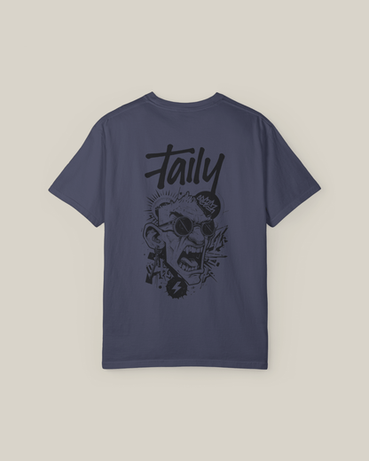 Taily Rage Streetwear Tee in denim colorway, featuring bold graphic artwork on the back and a clean logo, perfect streetwear graphic t-shirt.