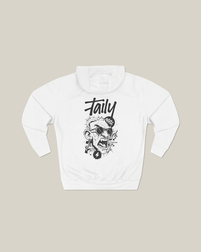 Taily Rage streetwear graphic hoodie white featuring bold artwork on the back and logo on the front.