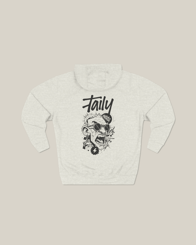 Taily Rage streetwear graphic hoodie oatmeal showcasing bold artwork on the back and clean front logo.