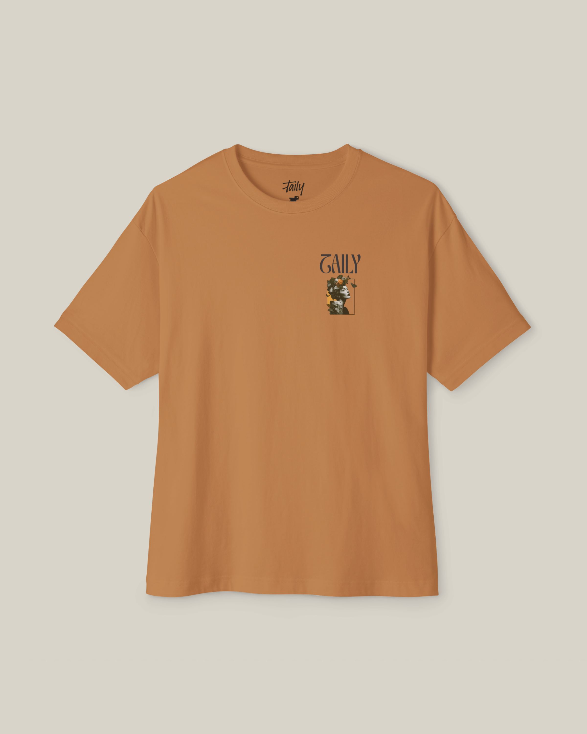 Taily Wonders boxy Tee in Toast color, featuring floral butterfly design, vintage boxy t-shirt style.