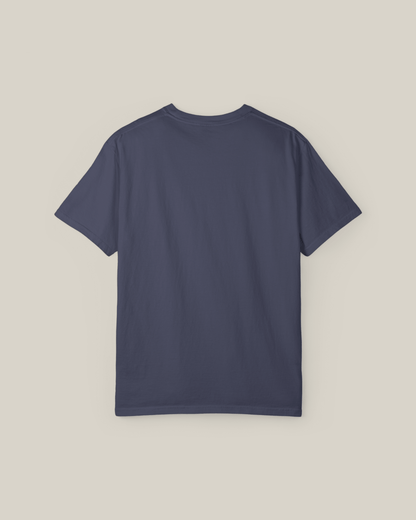 Back view of Taily Street Rebel graphic tee in denim, showcasing streetwear graphic t-shirt style.