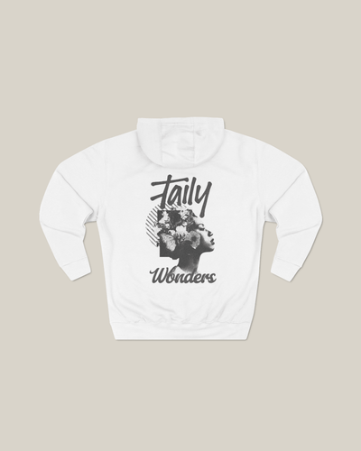 Taily Wonders vintage graphic hoodie in white with bold artistic design on the back.
