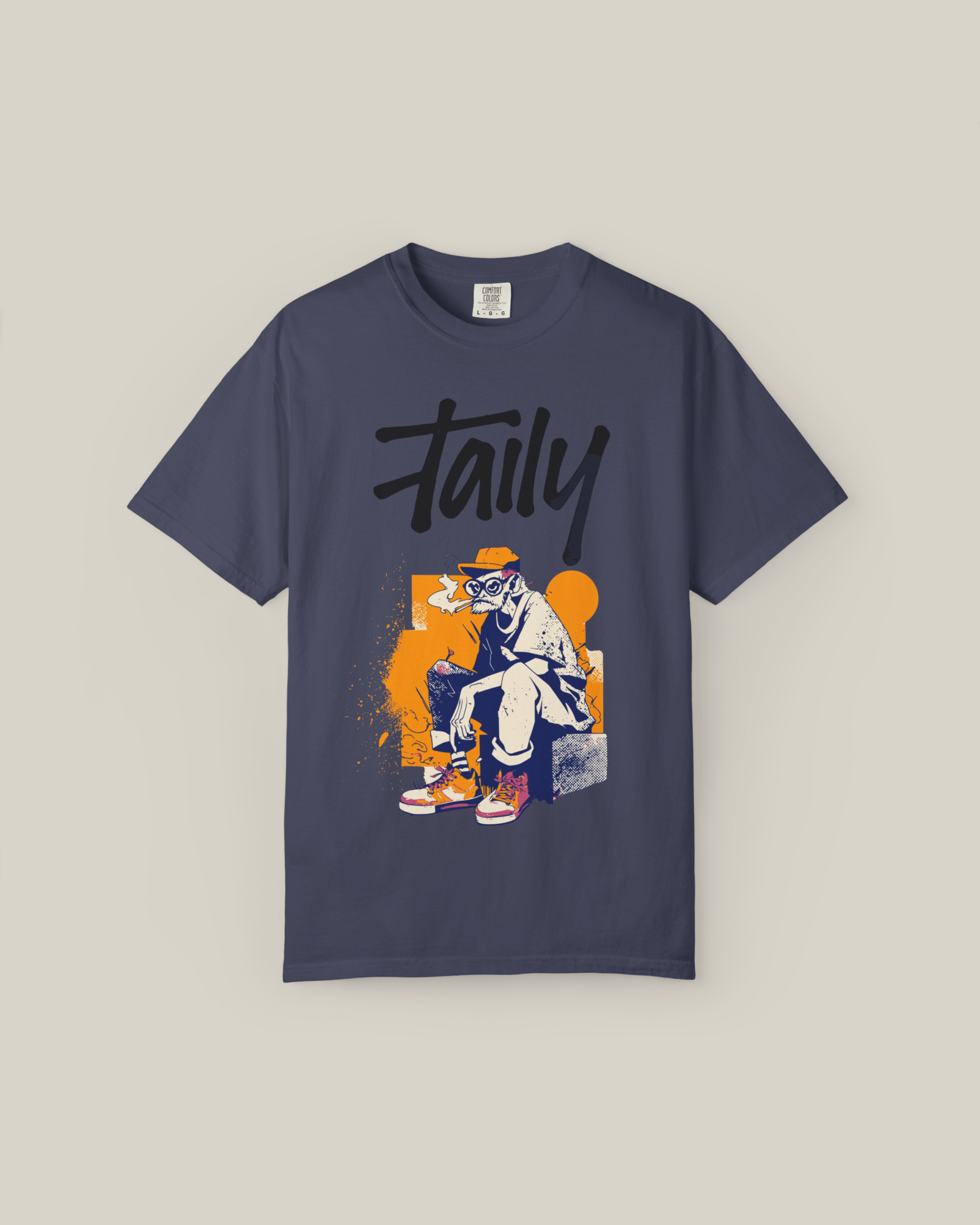 Taily Street Rebel graphic tee in denim, featuring streetwear graphic t-shirt design with bold logo and vibrant colors.