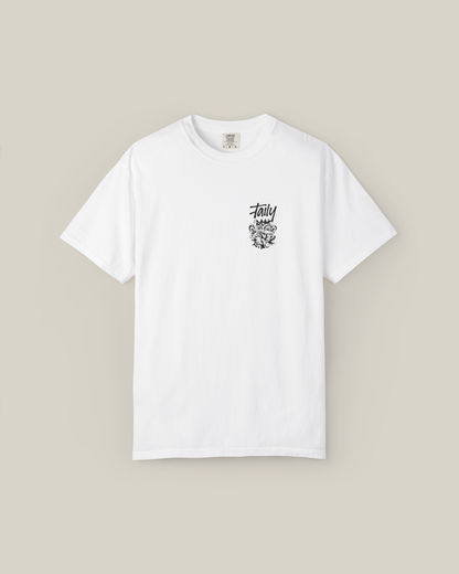 Taily Totem Power T-shirt – White, streetwear graphic t-shirt with chest logo design.