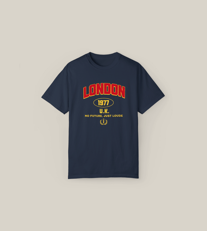 London 1977 Unisex Tee – No Future, Just Louder
