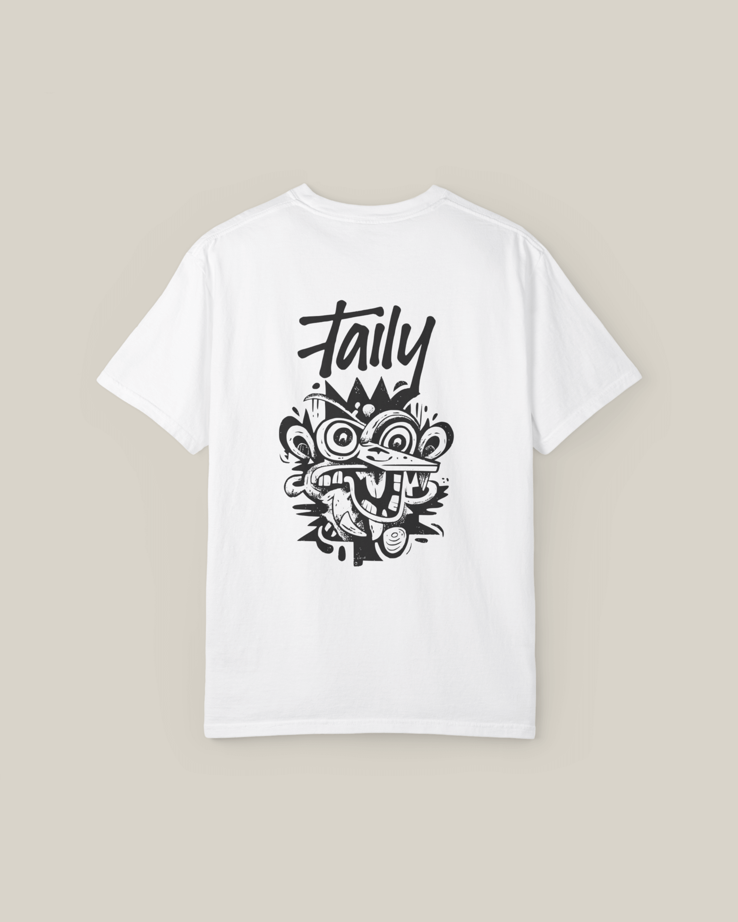 Taily Totem Power T-shirt in white, featuring bold totem artwork on the back, a streetwear graphic t-shirt.