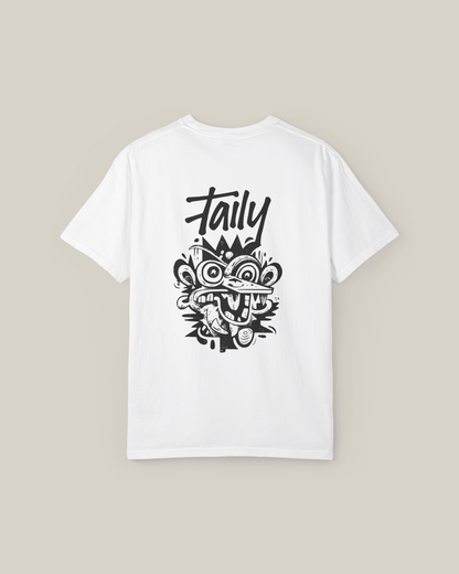 Taily Totem Power T-shirt in white, featuring bold totem artwork on the back, a streetwear graphic t-shirt.
