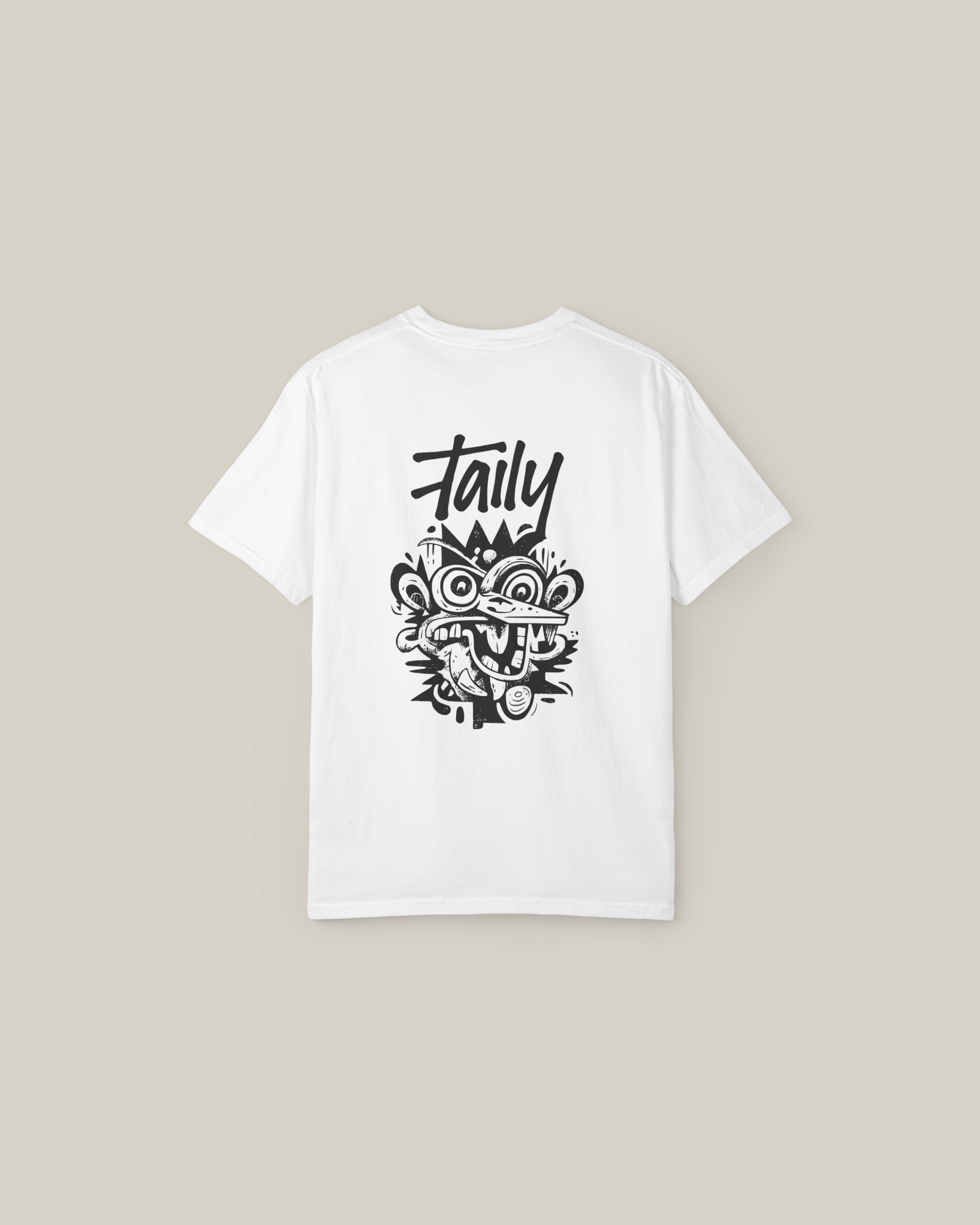 White Taily Totem Power Tee featuring bold totem artwork on the back, stylish streetwear graphic t-shirt.