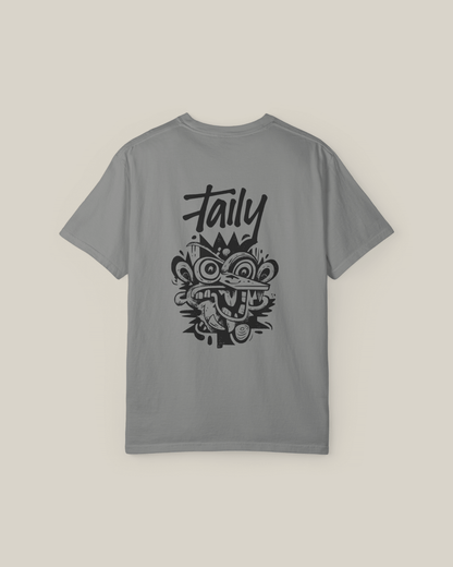 Taily Totem Power T-shirt in granite with totem artwork on back, a cool streetwear graphic t-shirt.
