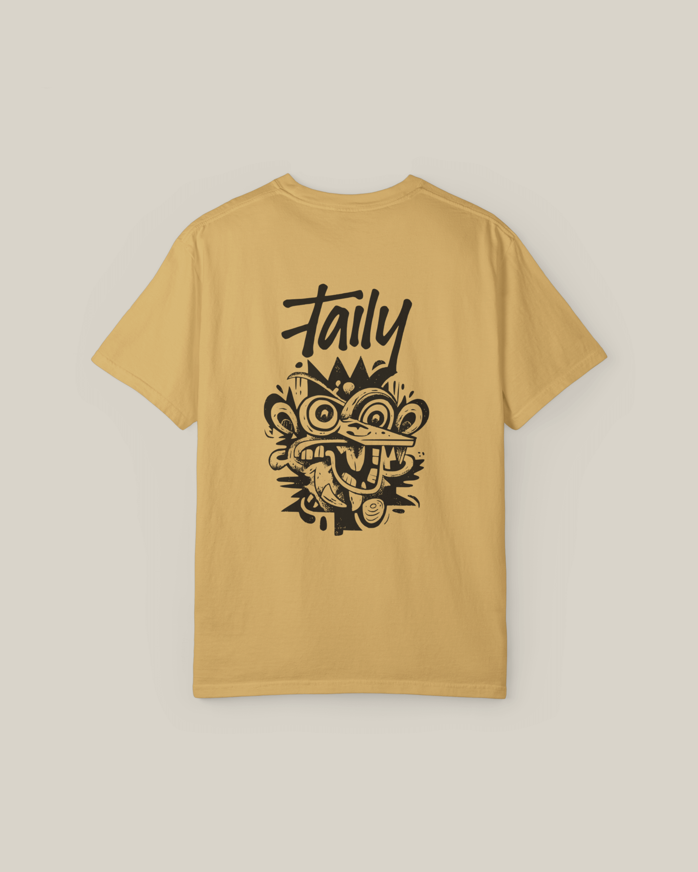 Taily Totem Power T-shirt in mustard, featuring streetwear graphic t-shirt design with bold totem artwork on the back.