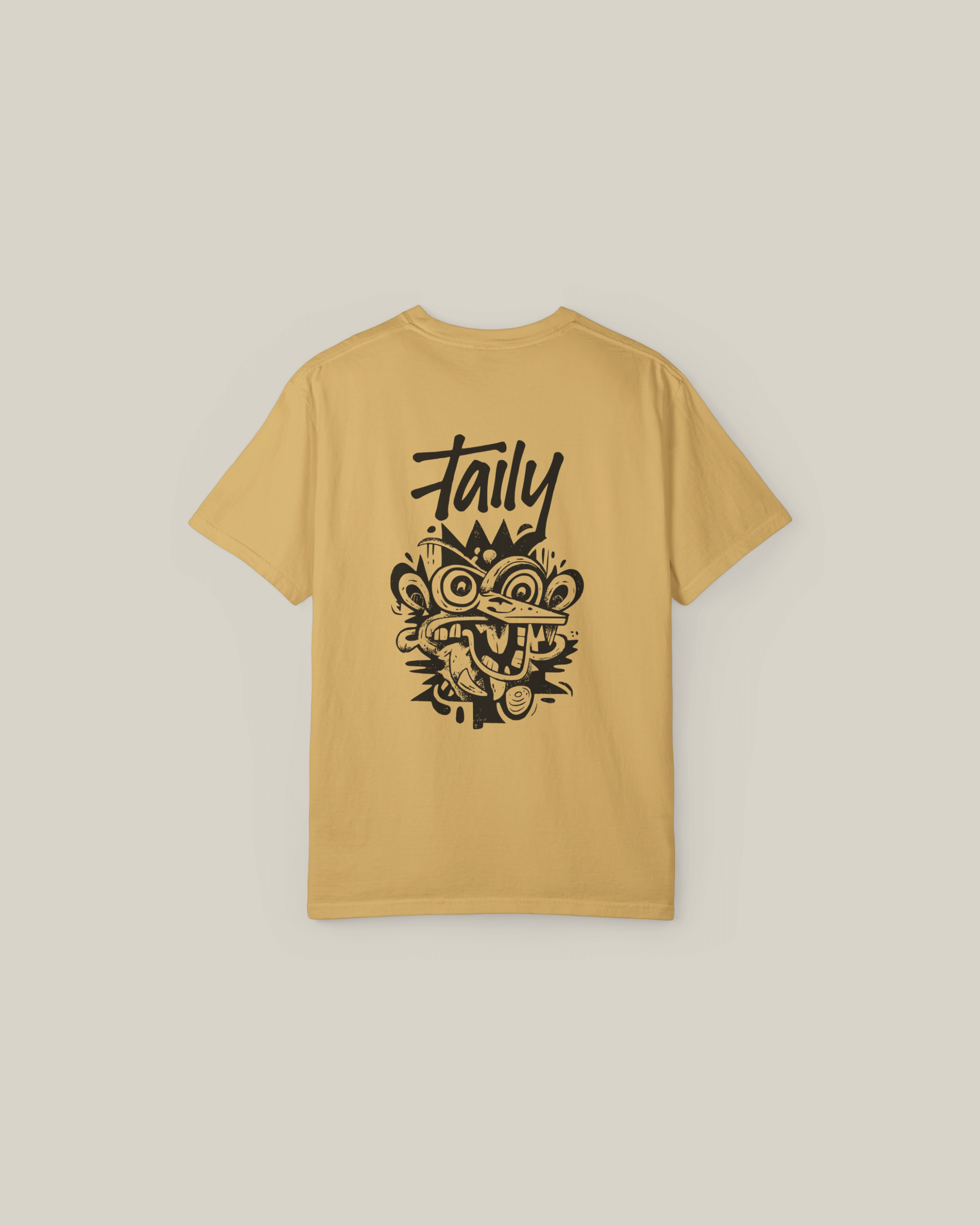 Mustard Taily Totem Power Tee featuring bold totem artwork on the back, perfect for streetwear style and comfort.