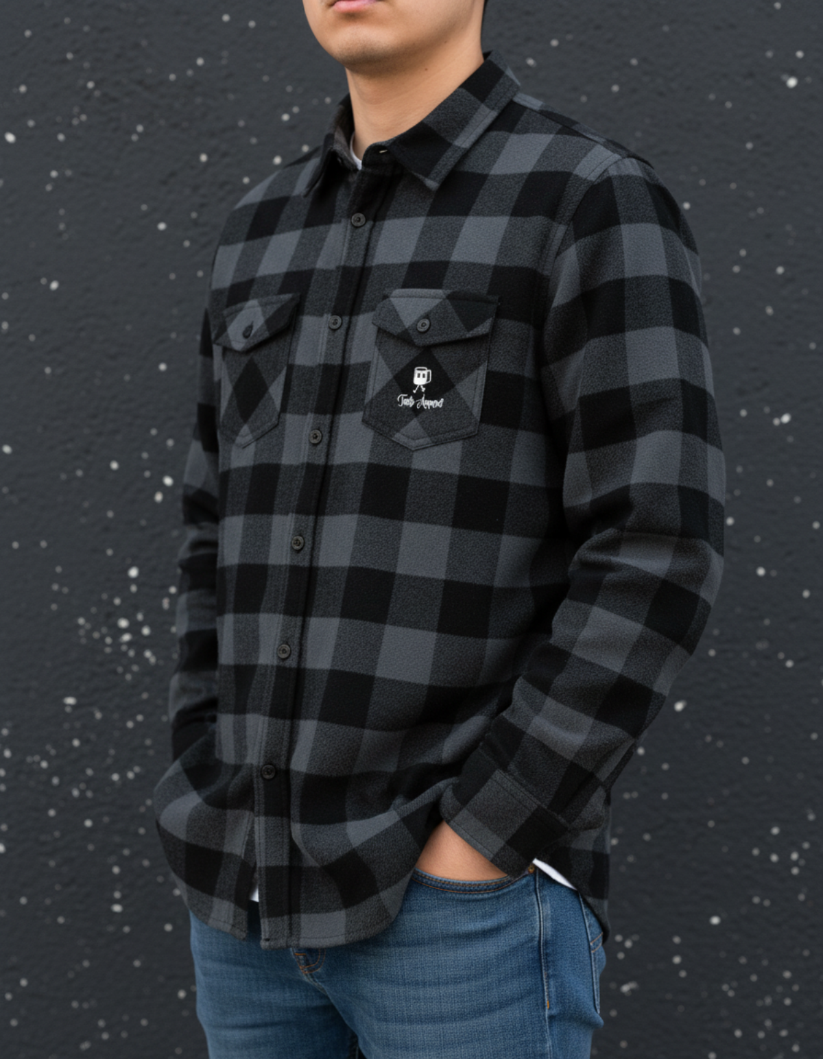 Taily Coffee flannel shirt in Charcoal Heather, featuring a brushed texture and structural silhouette, styled for everyday wear.