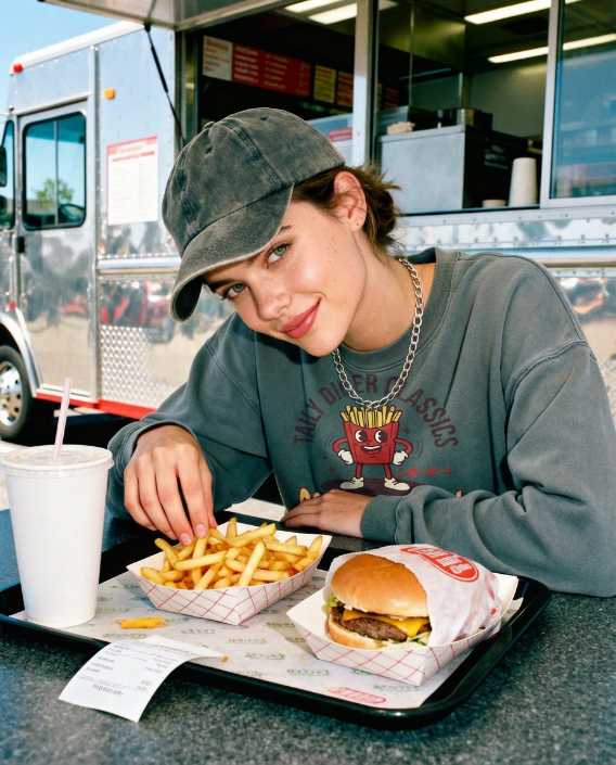 Good Fries Only Sweatshirt – Taily Diner (White) lifestyle image 4