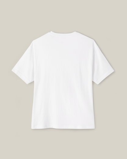 Back view of the Taily Bird Club Streetwear Boxy T-Shirt in white, showcasing its casual style and comfortable fit.