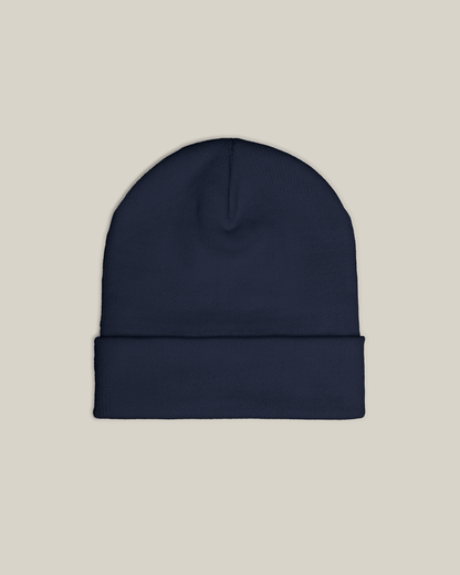 Taily Bird Knit Beanie in dark navy color with minimalist design and soft breathable fabric.