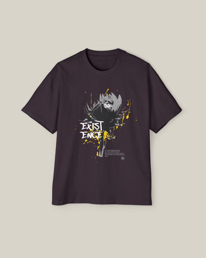 Taily 'Existence' Streetwear Oversized T-Shirt in plum with abstract brush artwork and bold design.