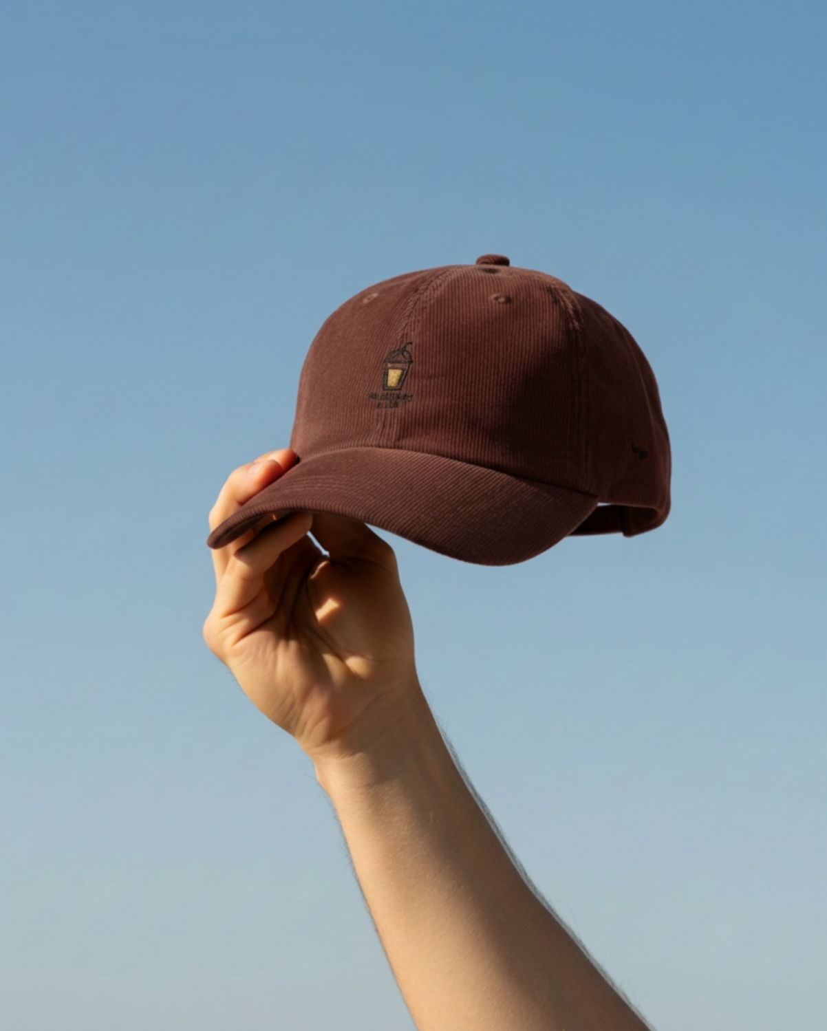 Embroidered Corduroy Cap – Vintage Milkshake Club (Dark Brown) lifestyle image 2