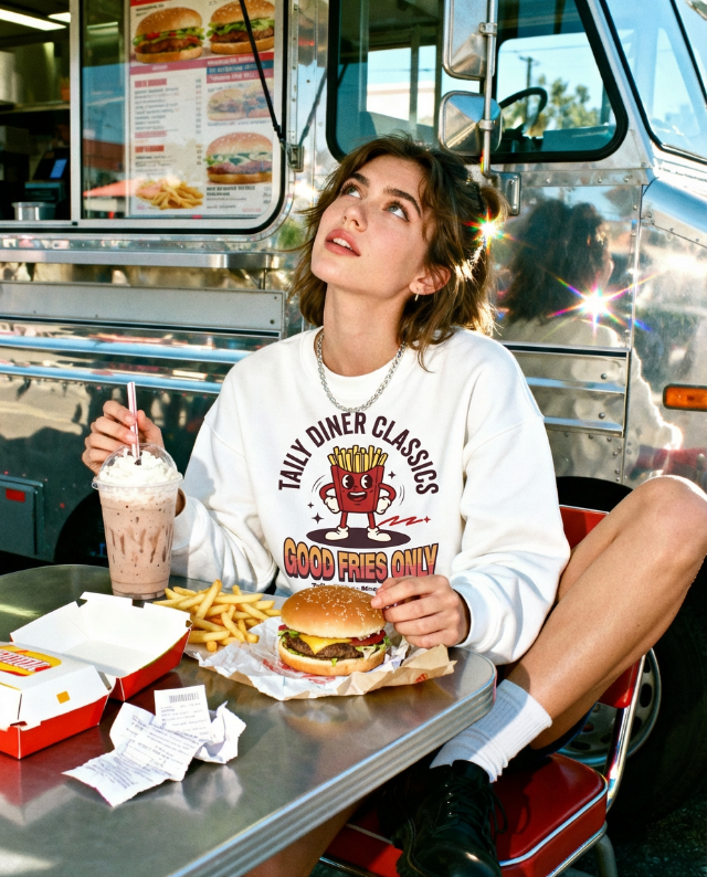 Good Fries Only Sweatshirt – Taily Diner (White) lifestyle image 2