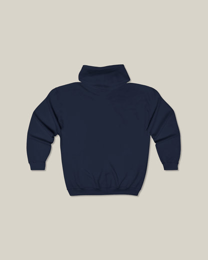 Back view of the Taily Zip Hoodie in navy, showcasing the soft fabric and classic design.