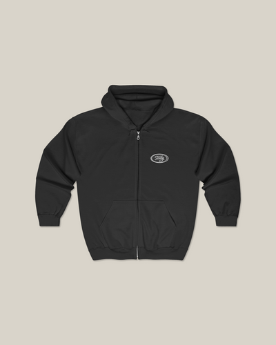 Taily Zip Hoodie – Classic Embroidered Streetwear in Black, soft comfort and timeless style.