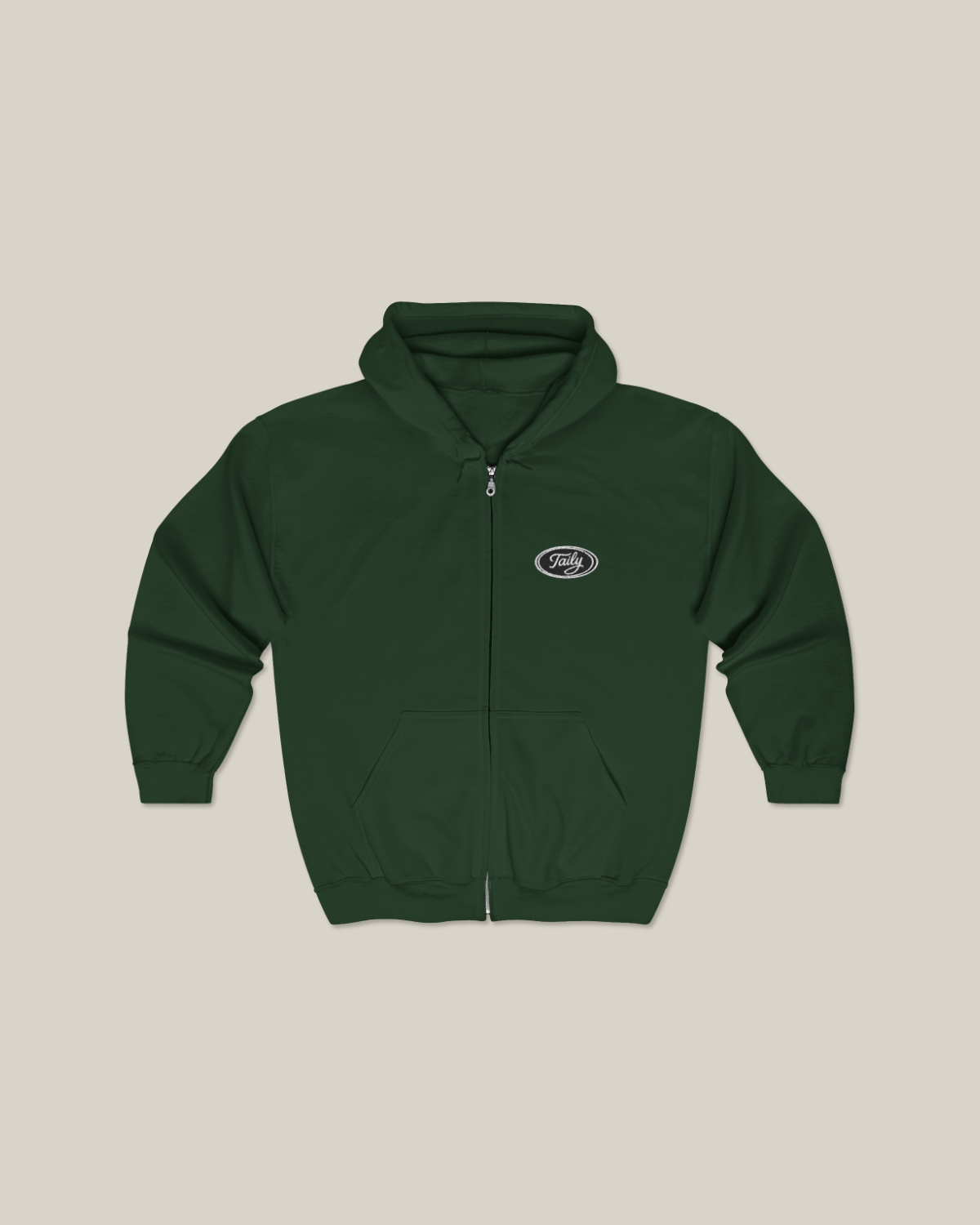 Taily Zip Hoodie – Classic Embroidered Streetwear in Forest Green with logo on chest
