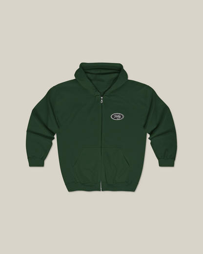Taily Zip Hoodie – Classic Embroidered Streetwear in Forest Green with logo on chest