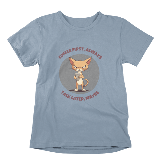 Coffee First Abyssinian Cat T-shirt - Talk Later Design