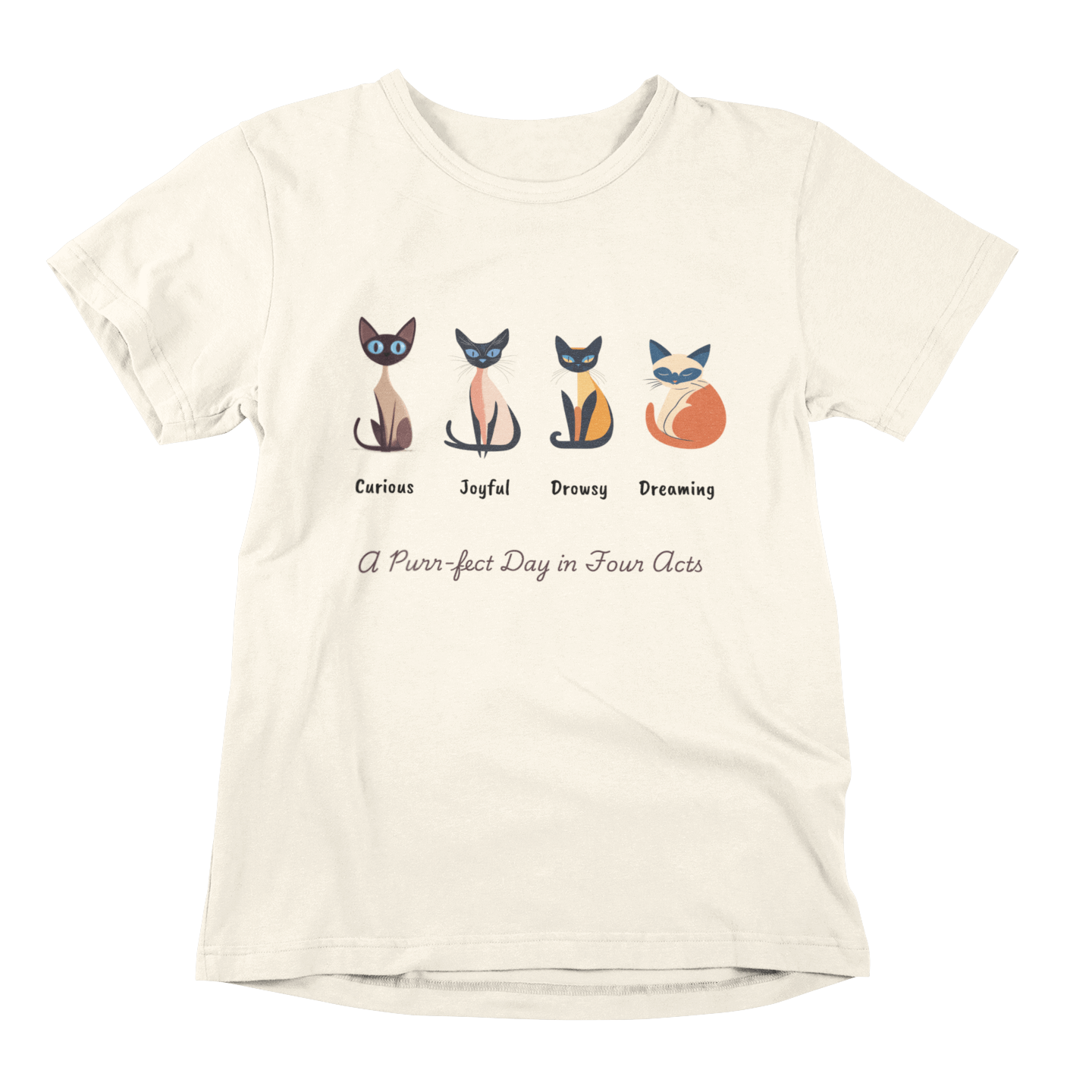 Four Moods Siamese Cat T-shirt - A Purr-fect Day in Acts