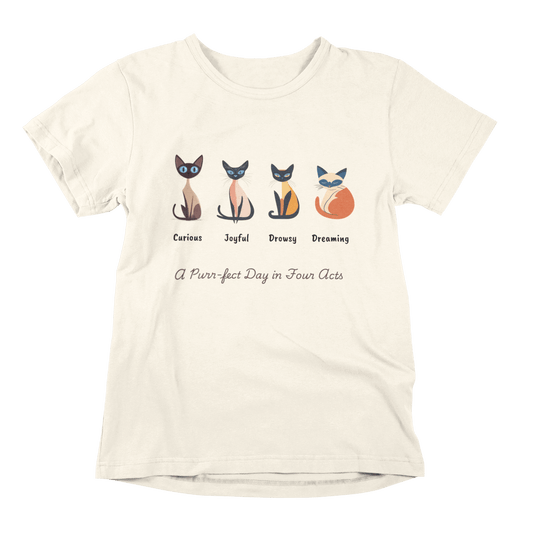 Four Moods Siamese Cat T-shirt - A Purr-fect Day in Acts