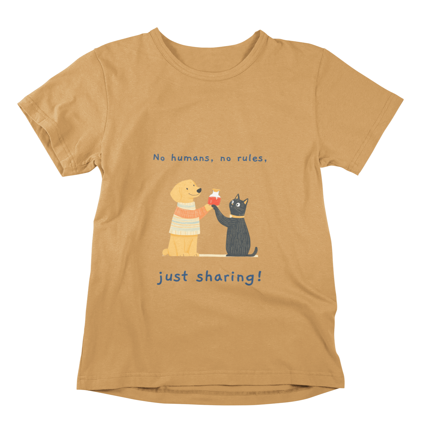 Golden Retriever & Cat Buddy T-shirt - Sharing Moments